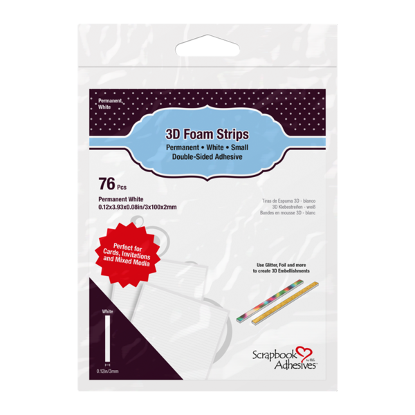 3D Foam Strips White 0.125 x 4.0 x 0.08in (2mm = 1/16" in height)