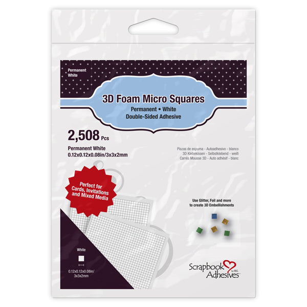 3D Foam Squares Micro White 0.12 x 0.12 x 0.08in each square