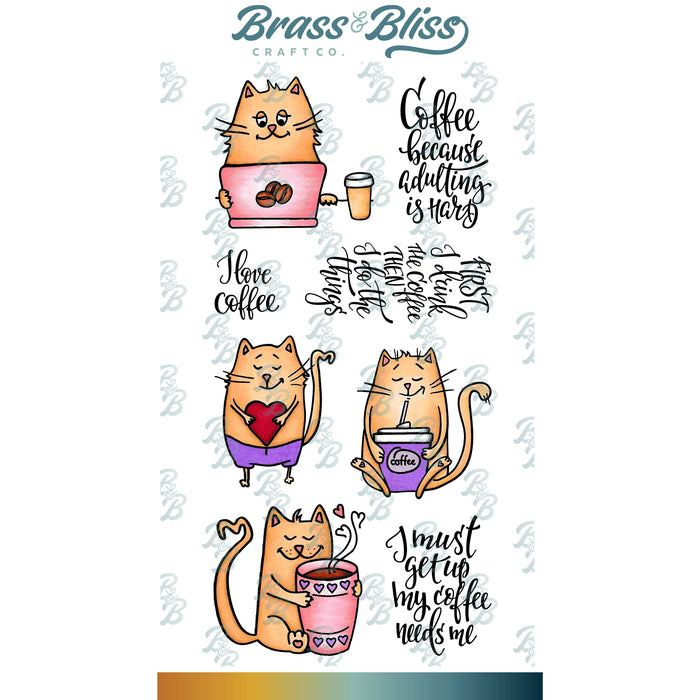 3330 Coffee Cats - 4x8 Stamp Set