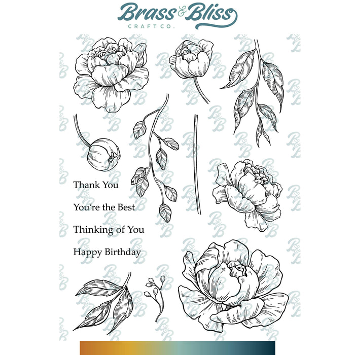 RN 3405 Poetic Peonies - 6x8 Stamp Set