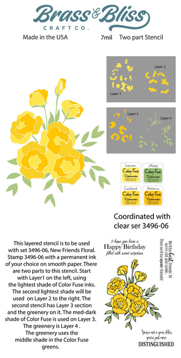 3496-06S New Friends Floral Coordinating Stencil