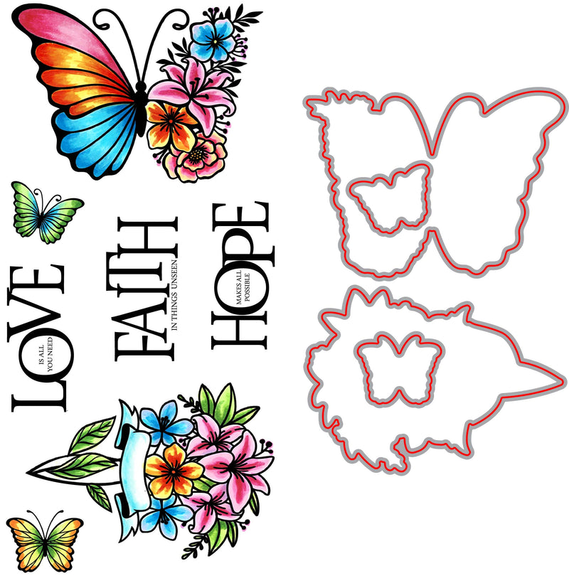 RN 35007 Butterfly Flowers - 4x8 Stamp and Die Bundle