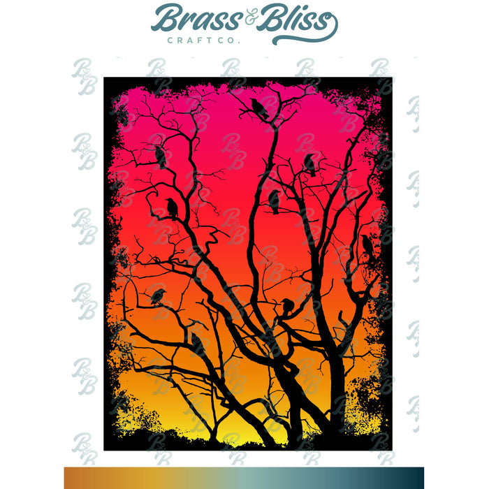 35033 Framed Crows in Trees - 4.25x5.5 Stamp Set