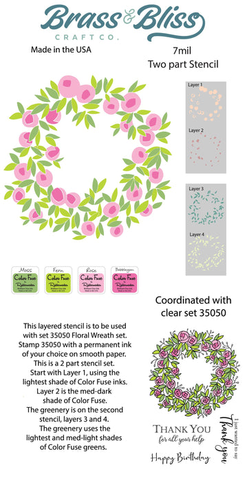 35050S Floral Wreath Coordinating 2-part 4x9 Stencil