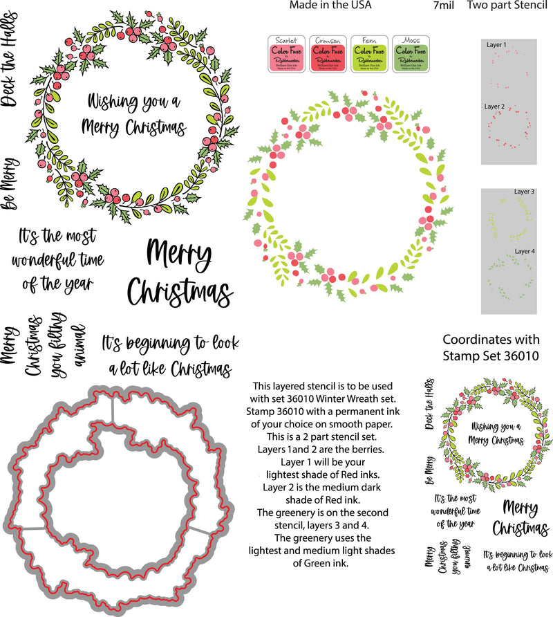 RN 36010 Winter Wreath Stamp, Die and Stencil Bundle