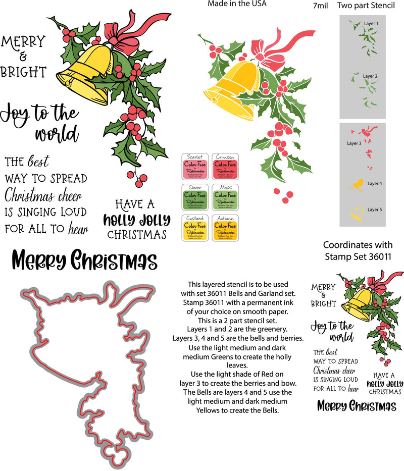RN 36011 Bells and Garland Stamp, Die and Stencil Bundle