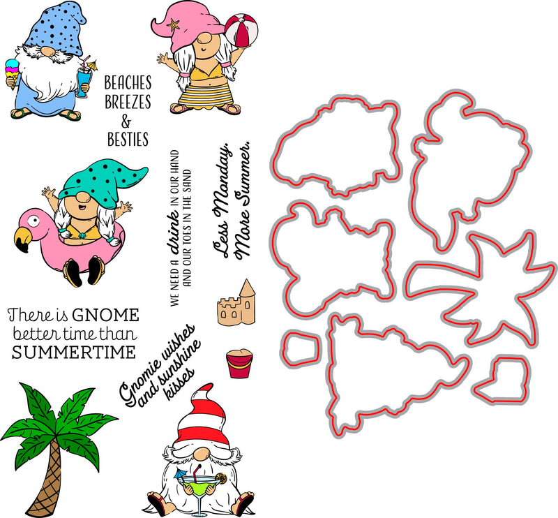 RN 36043 Beach Gnome Party Stamp and Die Bundle