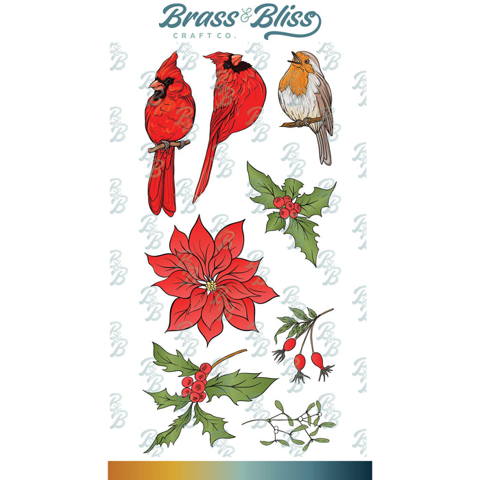 38039 Holly and Cardinals - 4x8 Clear Stamp Set