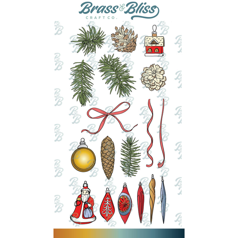 38040 Pine Bough and Ornaments - 4x8 Clear Stamp Set
