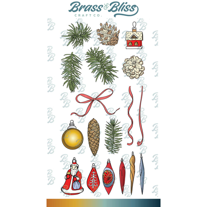 38040 Pine Bough and Ornaments - 4x8 Clear Stamp Set