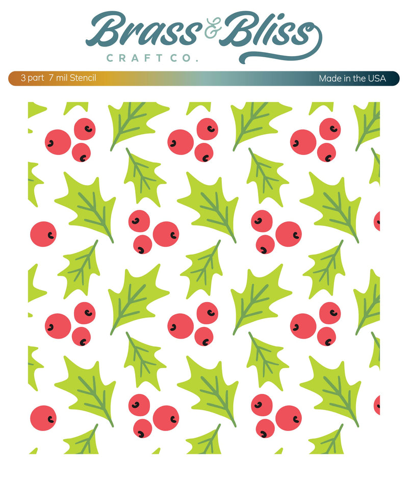 RN 4213 Holly and Berries - 3 Part 6x6 Stencil