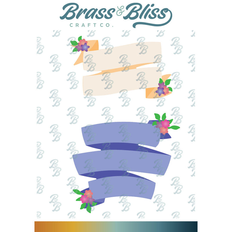 RN 5745D Ribbon Banners w/ Flowers Die