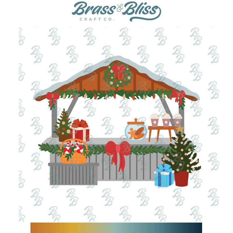 Decorative Christmas gazebo with festive decorations on a white background with 'Brass & Bliss Craft Co.' branding.