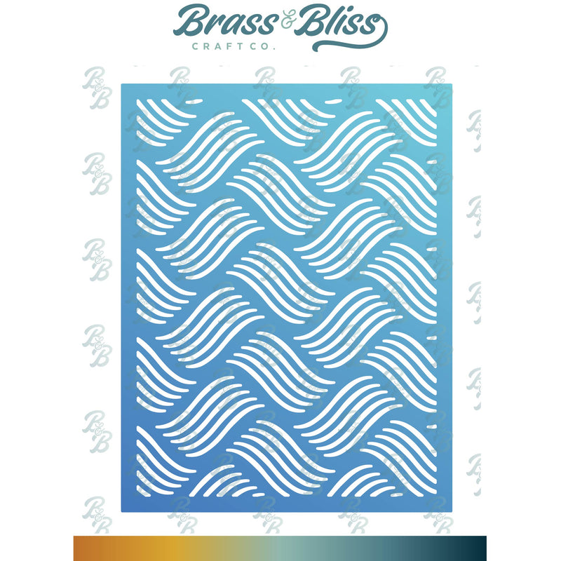 Die with wavy pattern on a blue background, branded 'Brass & Bliss'.