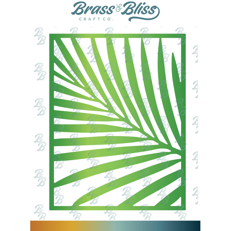 Green and white leaf patterned die cut on a white background with 'Brass & Bliss Craft Co.' branding.