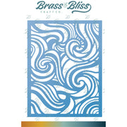 Decorative metal cutting die with wavy pattern on a white background, branded 'Brass & Bliss Craft Co'.
