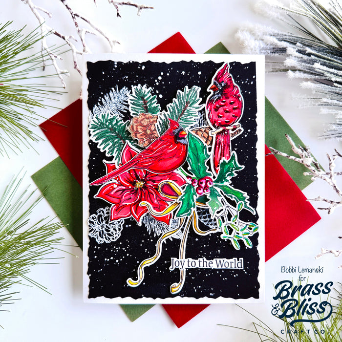 38039 Holly and Cardinals - 4x8 Clear Stamp Set