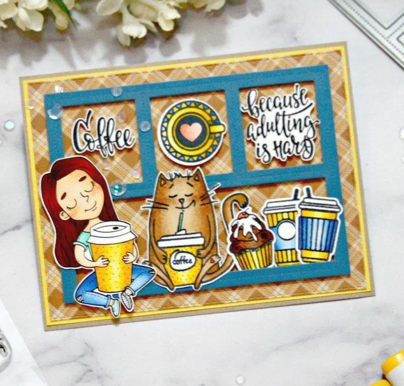 3330 Coffee Cats - 4x8 Stamp Set