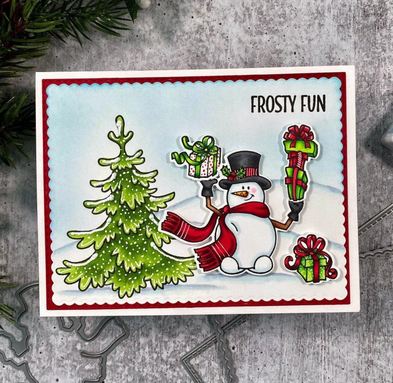 RN 3336 Snowmen with Presents - 4x8 Stamp Set