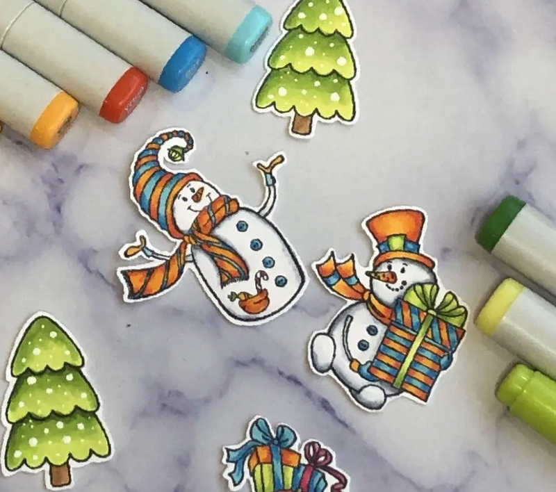 RN 3336 Snowmen with Presents - 4x8 Stamp Set