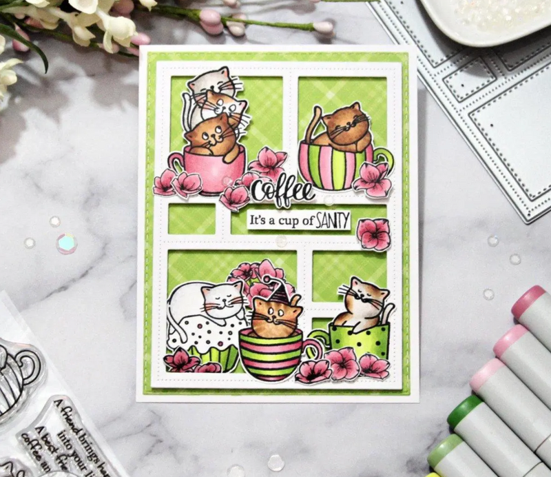 RN 3409D Cats in Coffee Cups Coordinating Die